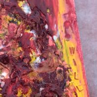 Close up of steel wool texture and die-stamping.