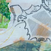 Tools marks, rubbing (yellow) acrylic paint into tool marks.